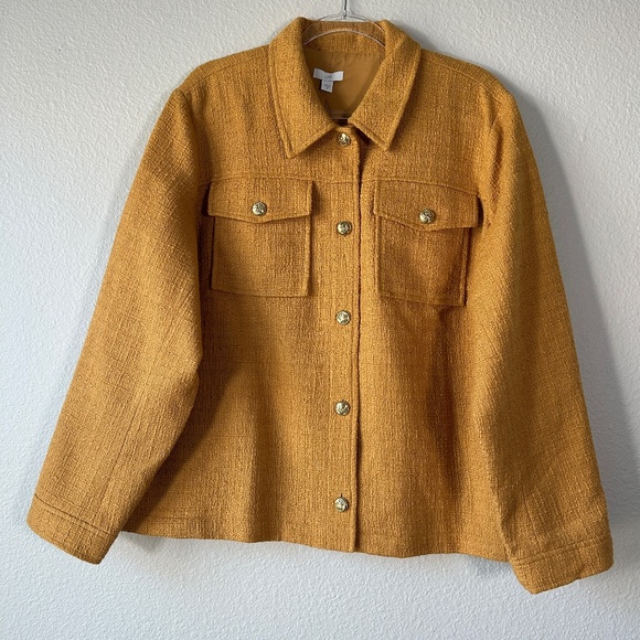 J. Jill plus size 2X modern tweed jacket honey yellow cotton crest button NEW - Picture 1 of 12